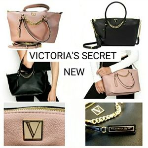 2 New Victoria Secret Slouchy Satchel Crossbody Purses - Black Lily Orchid Blush